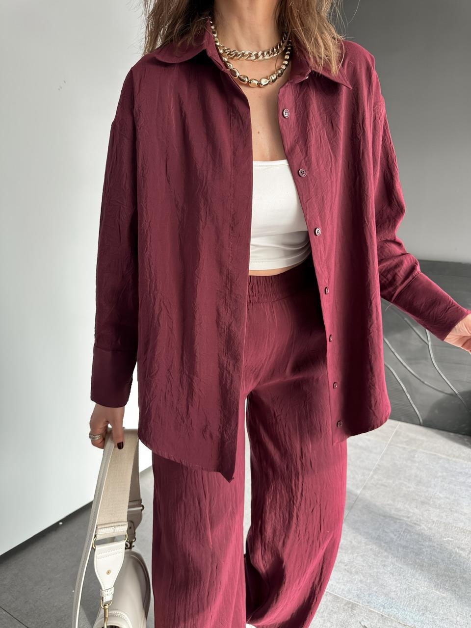 Bordo Gömleği Çıtçıtlı Şık Takım