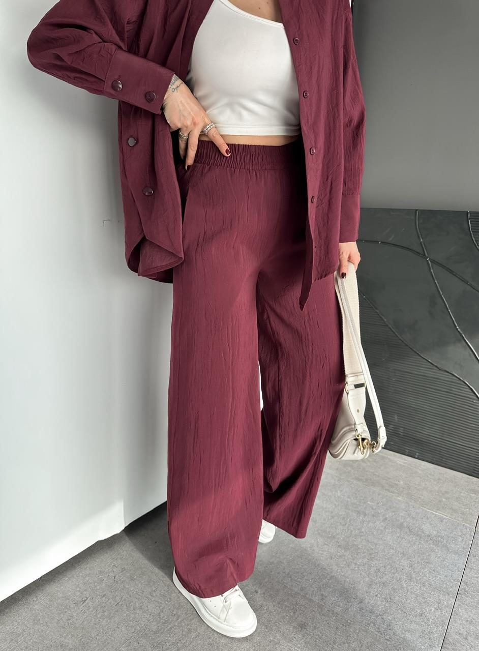 Bordo Gömleği Çıtçıtlı Şık Takım
