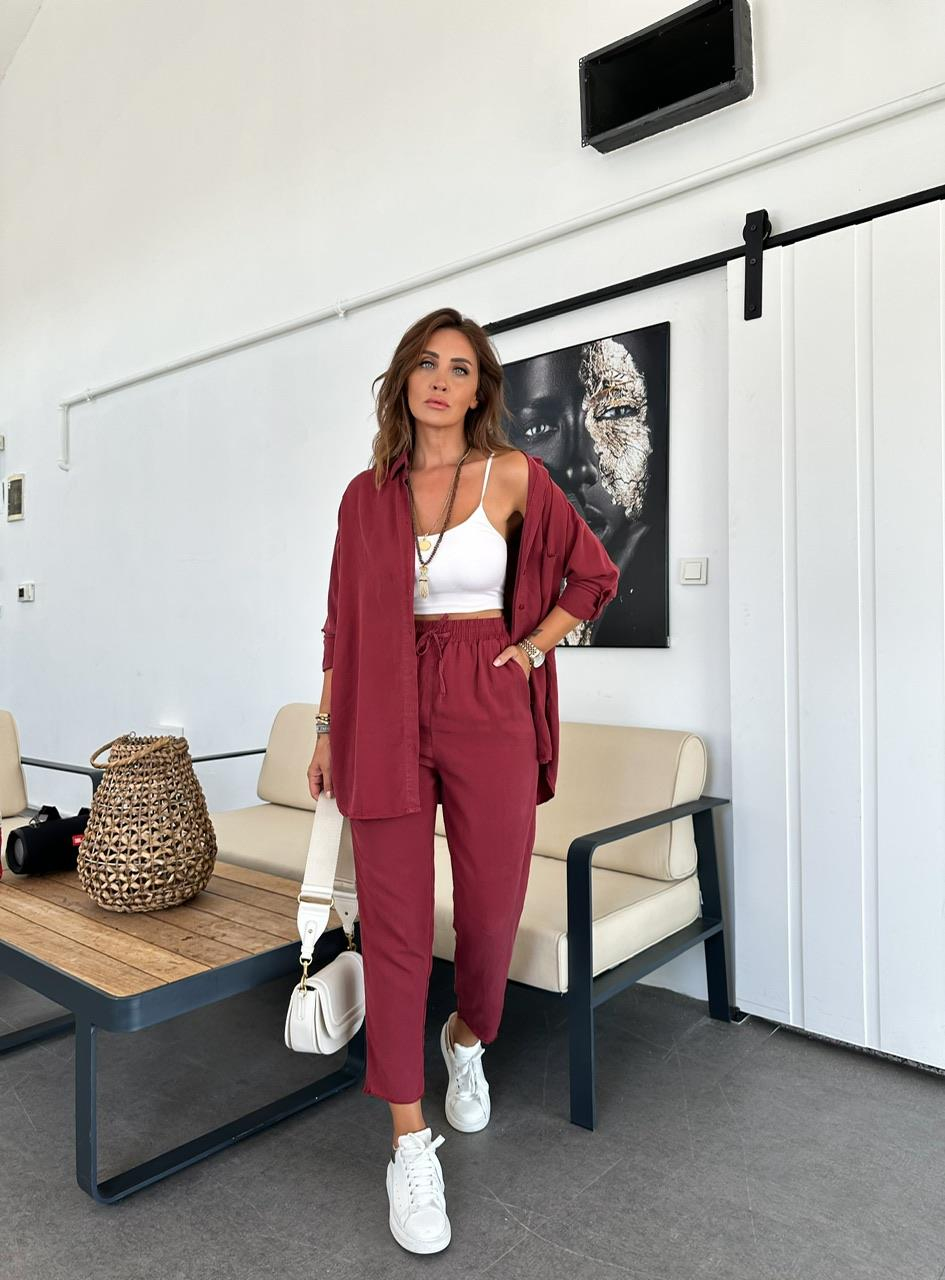 Bordo Gömlek Cotton Takım