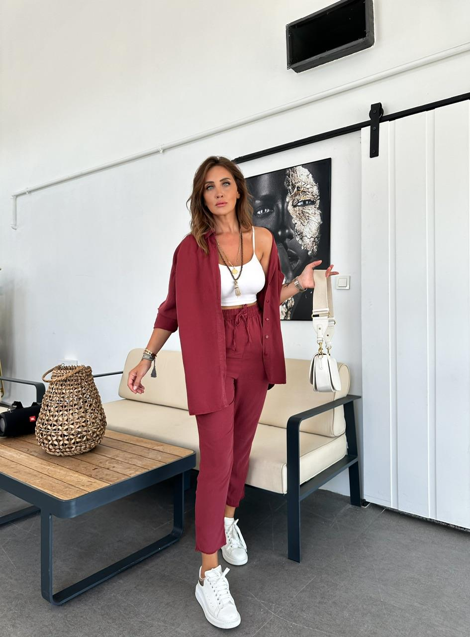 Bordo Gömlek Cotton Takım