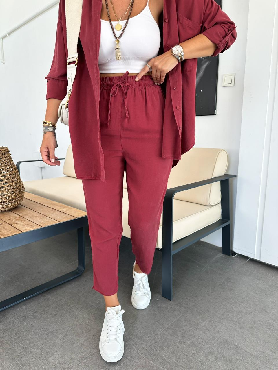 Bordo Gömlek Cotton Takım