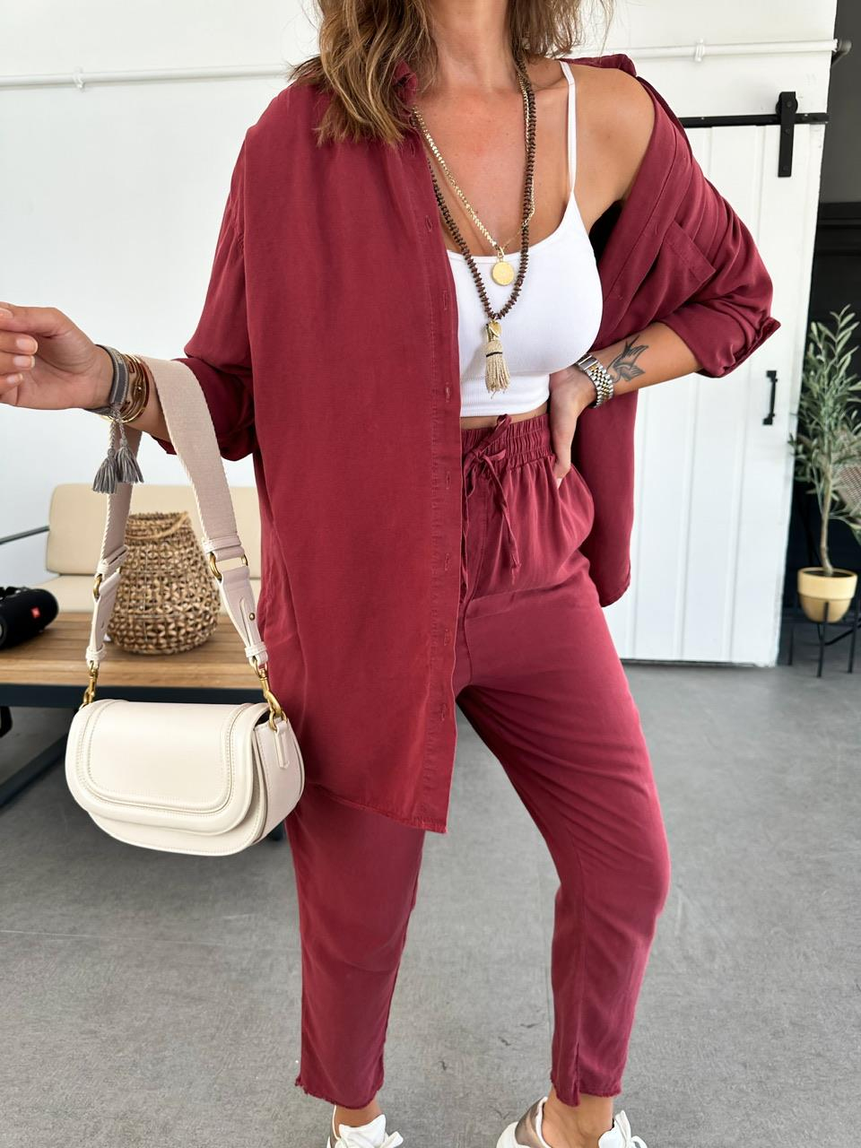 Bordo Gömlek Cotton Takım