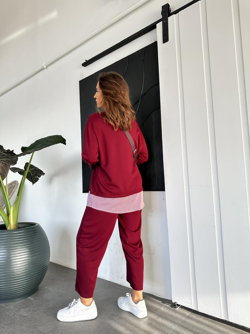 Bordo Gömlek Detaylı Modal Takım