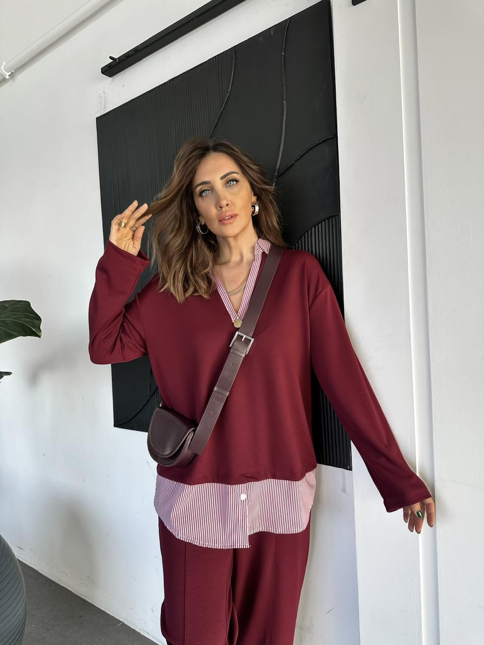 Bordo Gömlek Detaylı Modal Takım