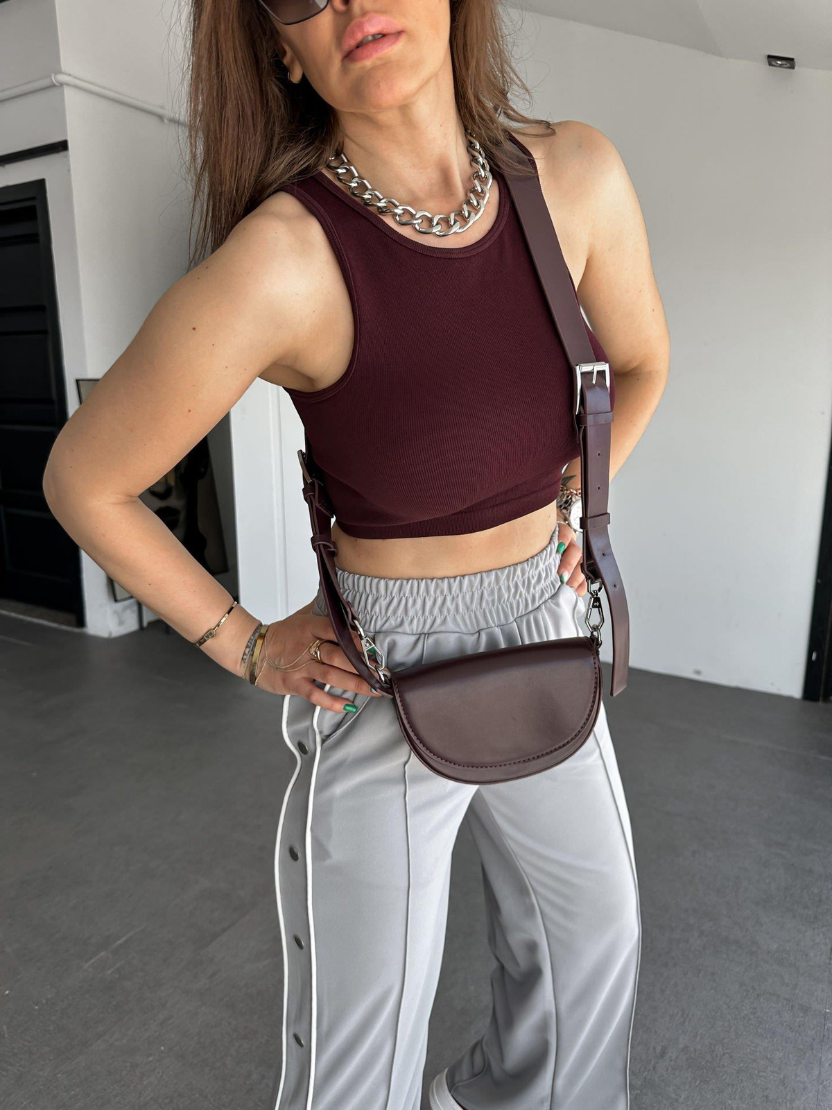 Bordo Halter Yaka Crop