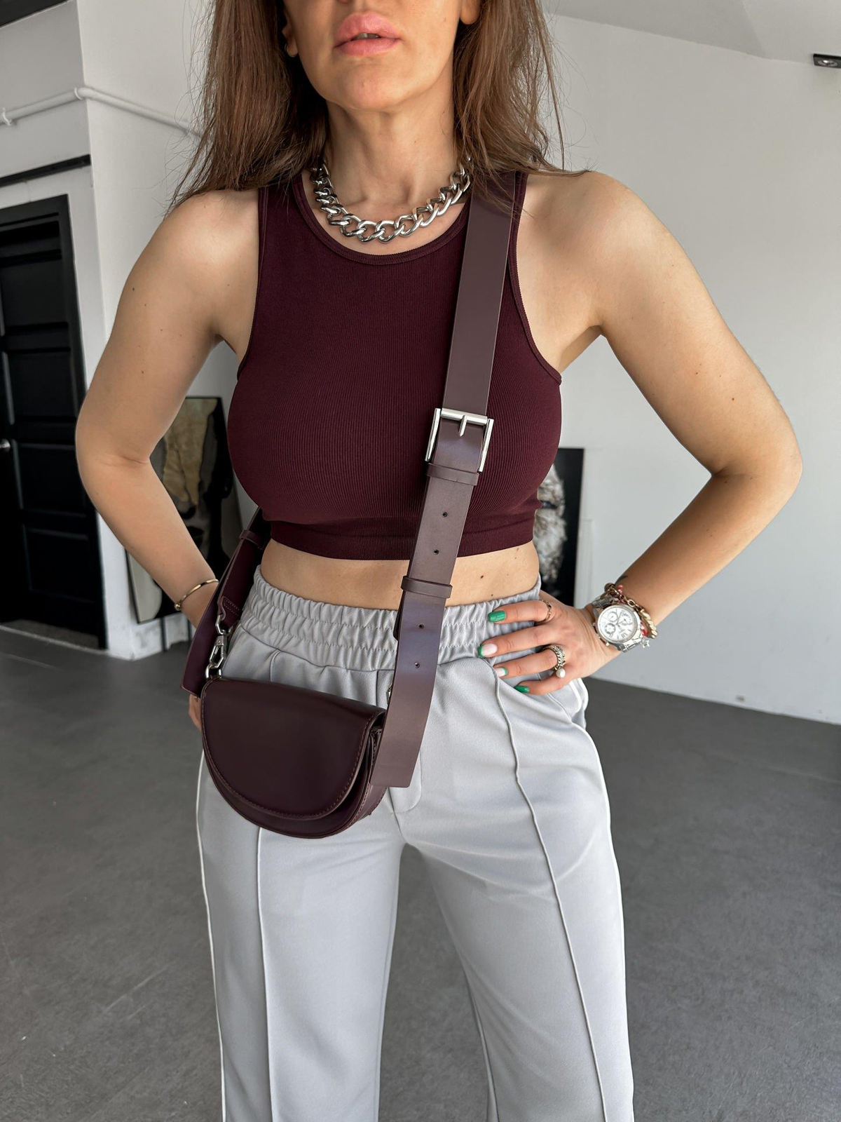 Bordo Halter Yaka Crop