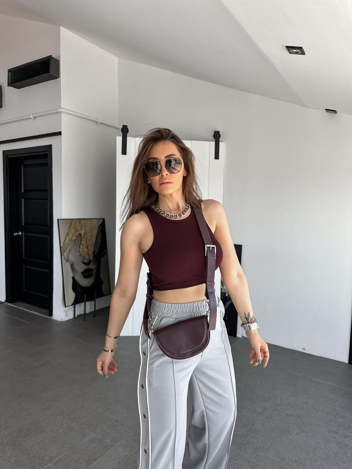 Bordo Halter Yaka Crop