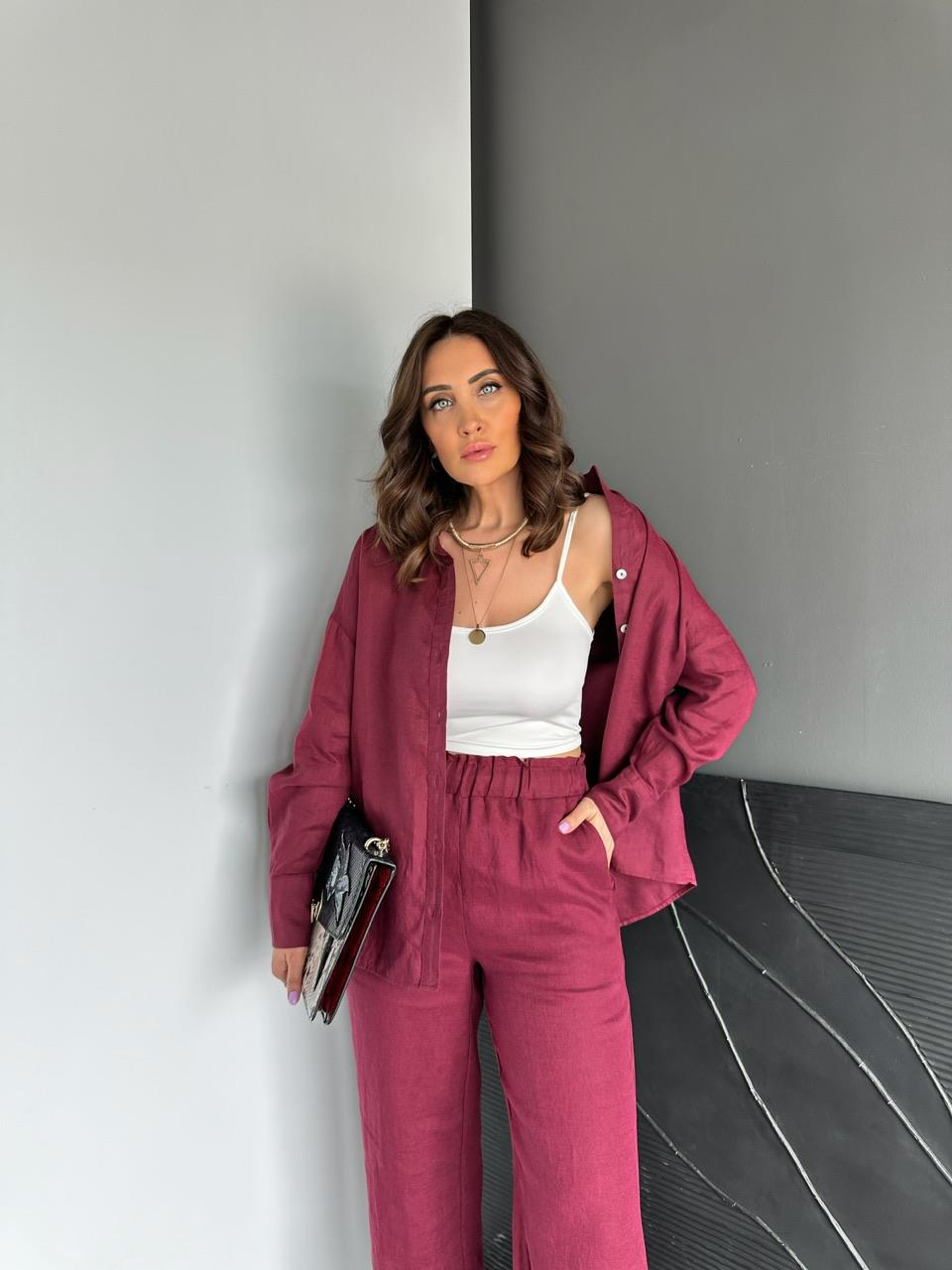 Bordo Ham Keten Orijinal Gömlek