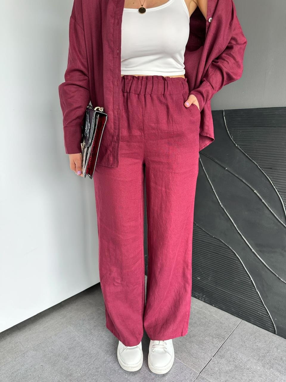 Bordo Ham Keten Orijinal Pantolon