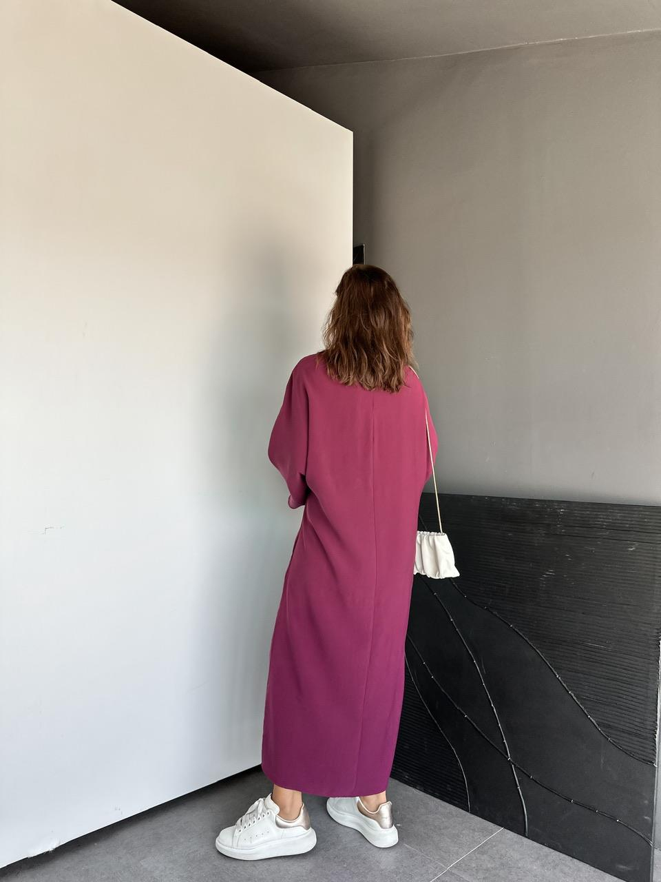 Bordo İpli Yırtmaçlı Fermuarlı Elbise