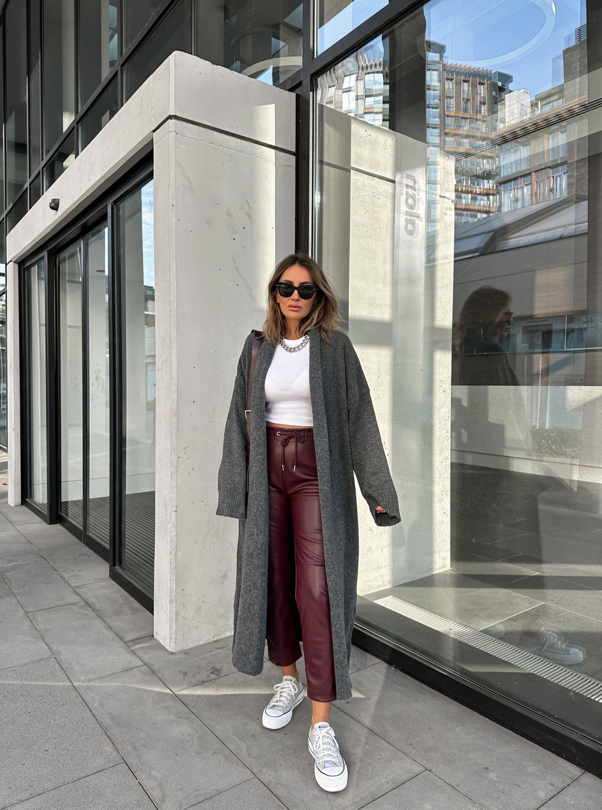 Bordo Jogger Deri Pantolon