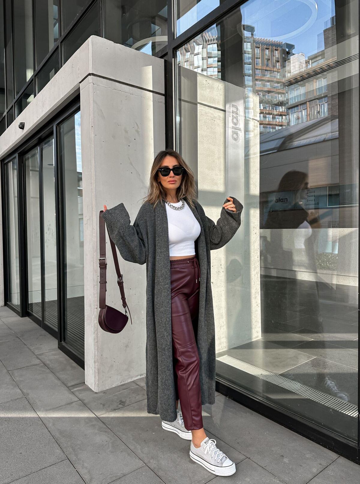 Bordo Jogger Deri Pantolon