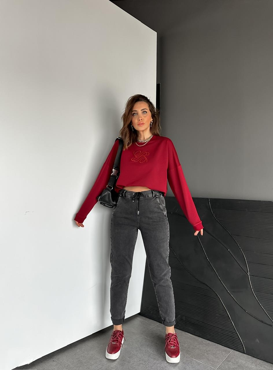 Bordo Kabartma Logolu Sweatshirt