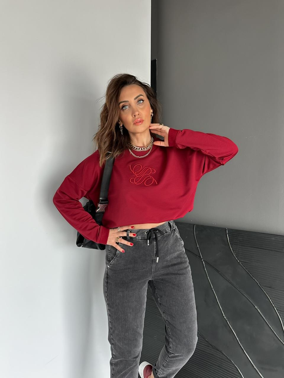 Bordo Kabartma Logolu Sweatshirt