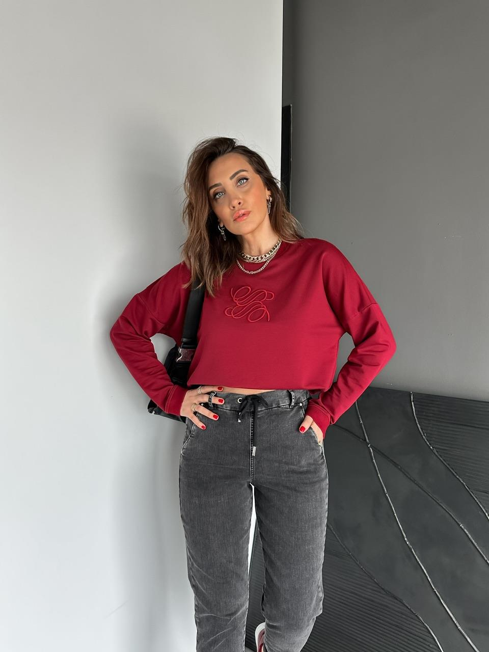 Bordo Kabartma Logolu Sweatshirt