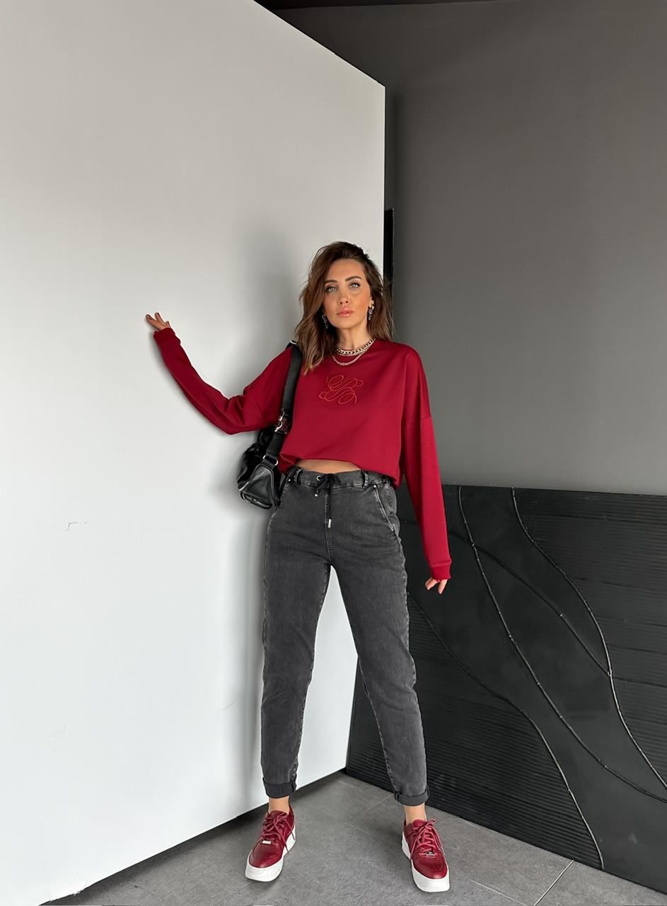 Bordo Kabartma Logolu Sweatshirt