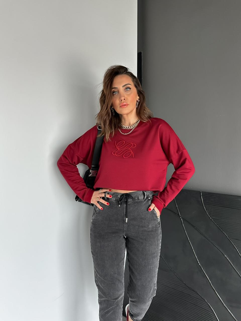 Bordo Kabartma Logolu Sweatshirt