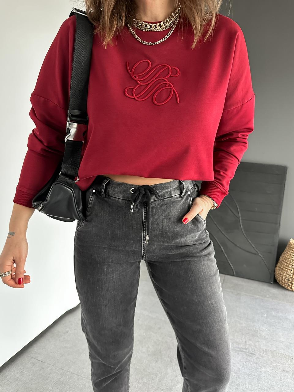 Bordo Kabartma Logolu Sweatshirt