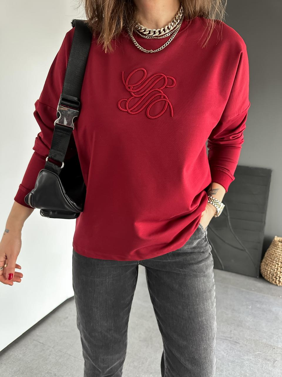 Bordo Kabartma Logolu Sweatshirt