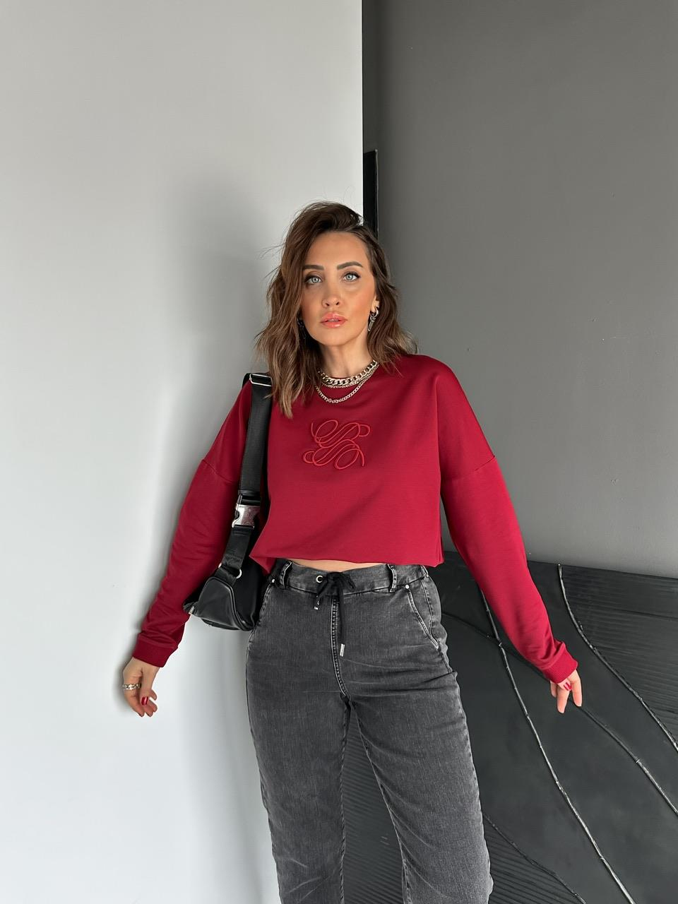 Bordo Kabartma Logolu Sweatshirt