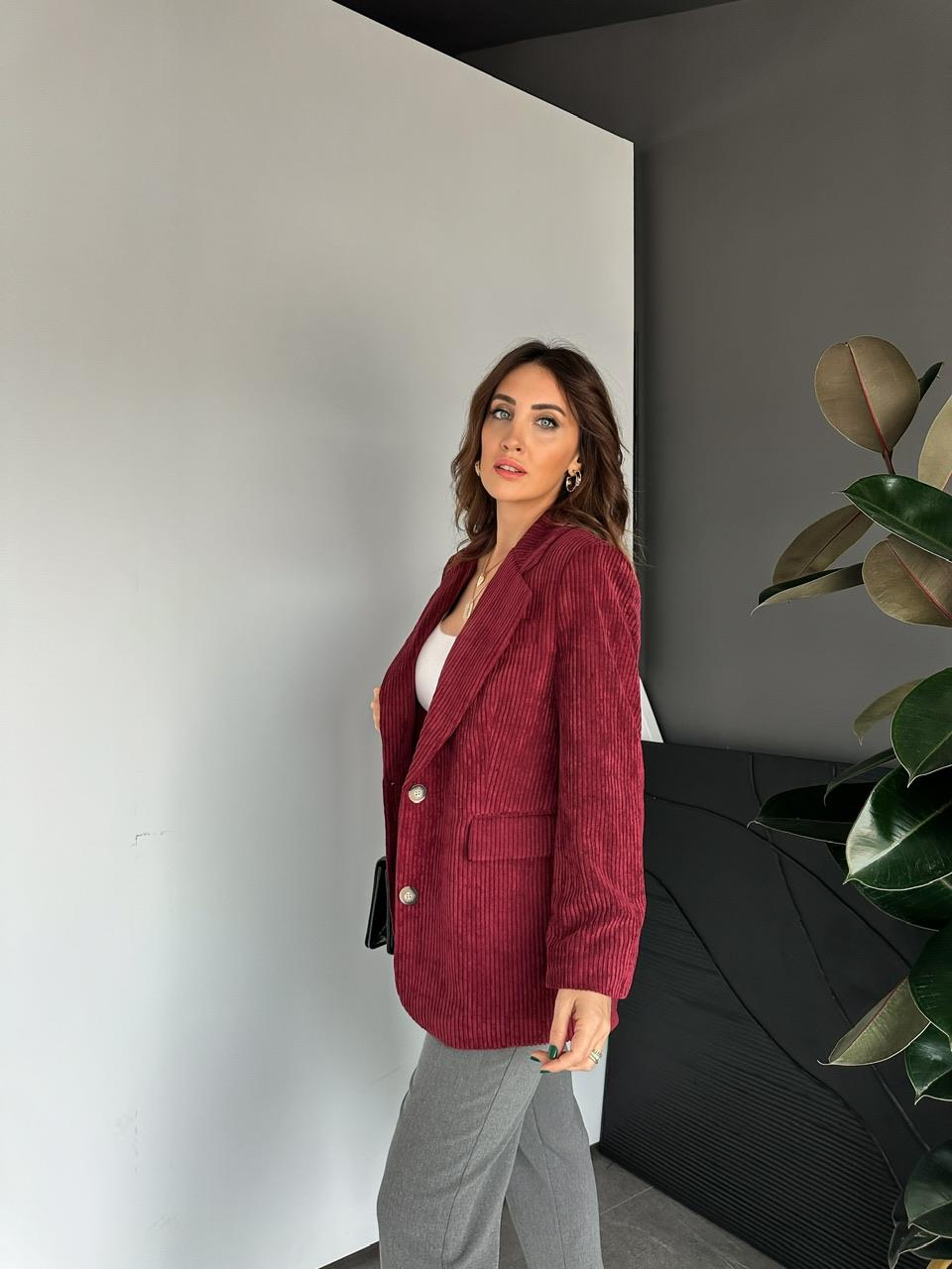 Bordo Kadife Blazer Ceket