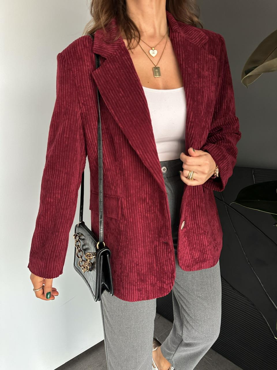 Bordo Kadife Blazer Ceket