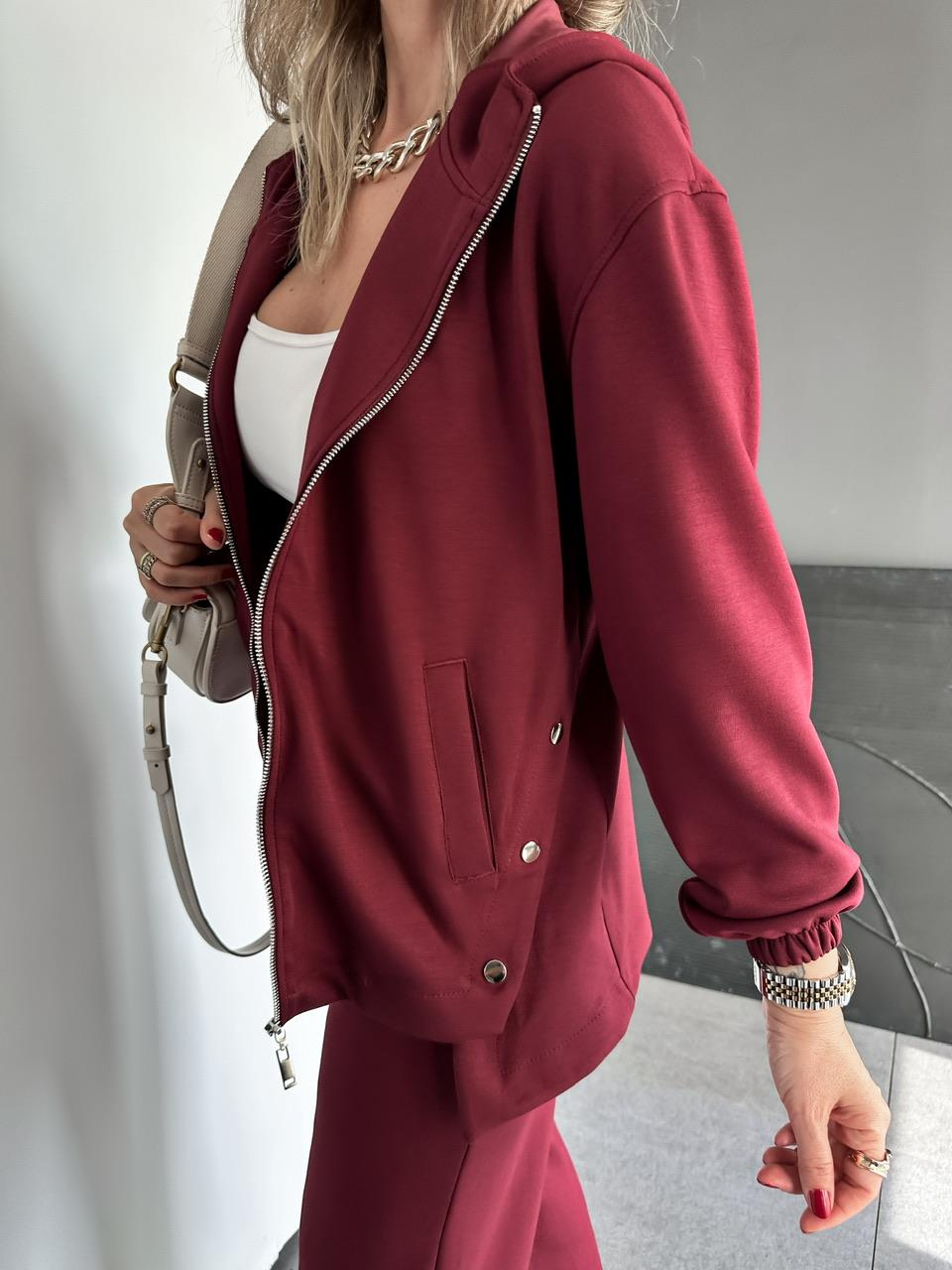 Bordo Kapşonlu Cıtcıtlı Modal Takım