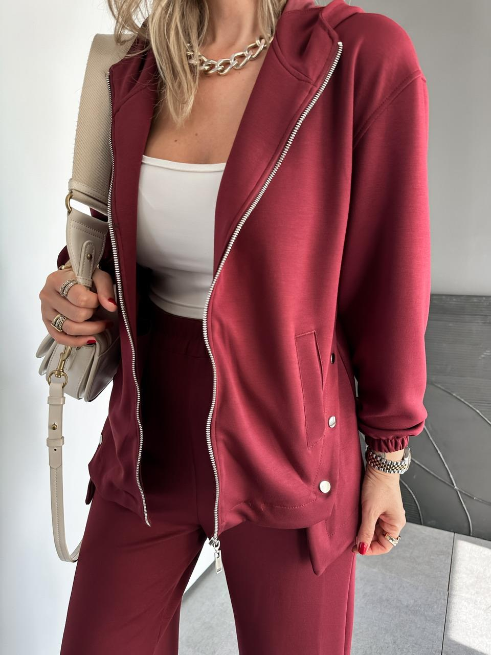Bordo Kapşonlu Cıtcıtlı Modal Takım