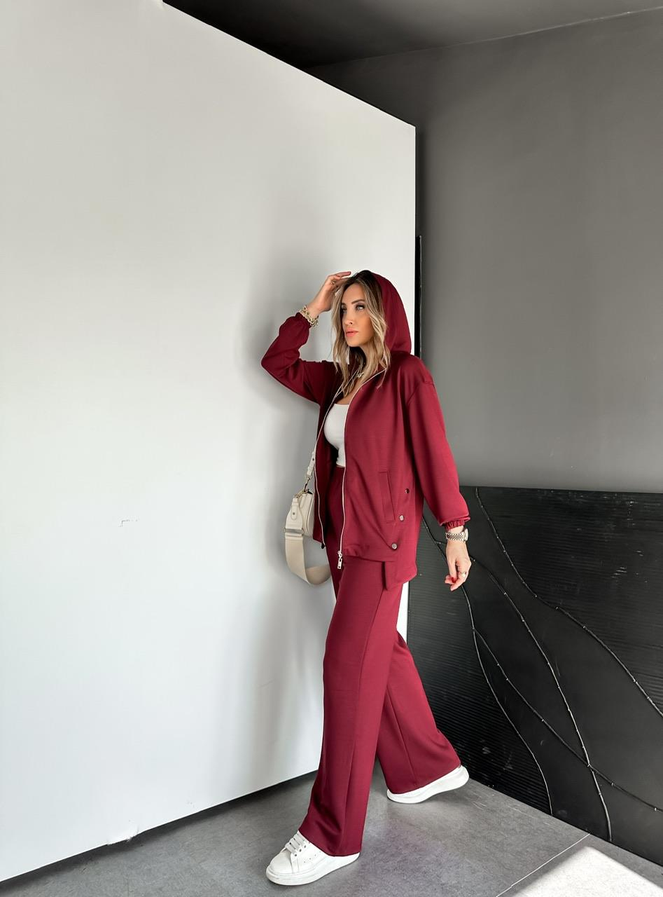 Bordo Kapşonlu Cıtcıtlı Modal Takım