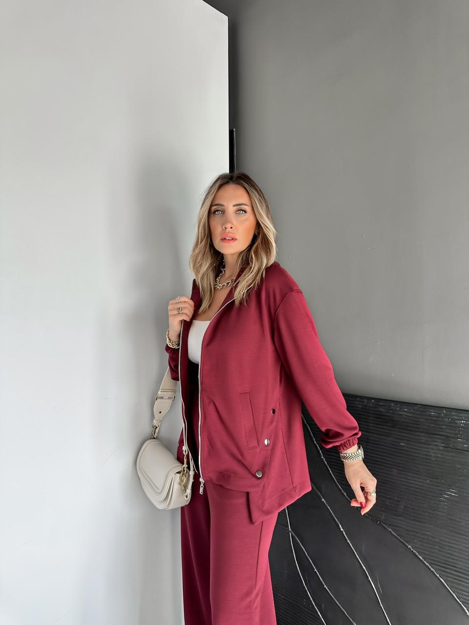 Bordo Kapşonlu Cıtcıtlı Modal Takım