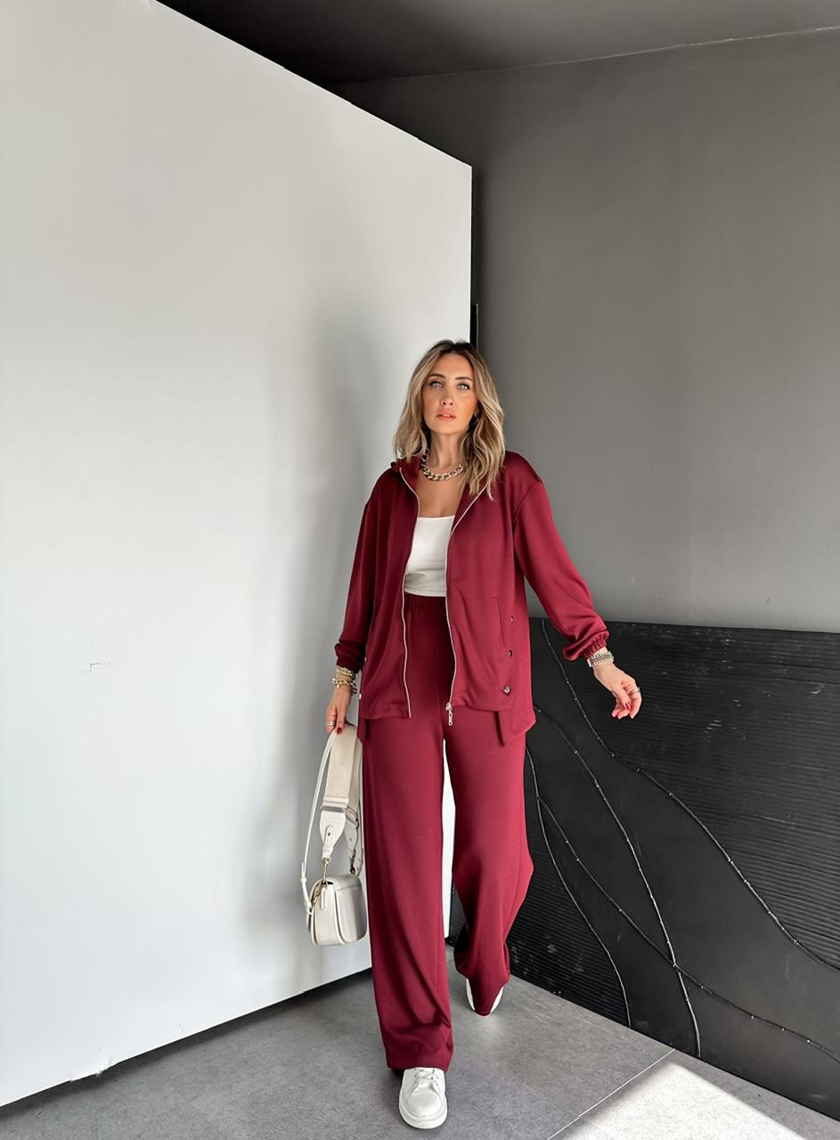 Bordo Kapşonlu Cıtcıtlı Modal Takım