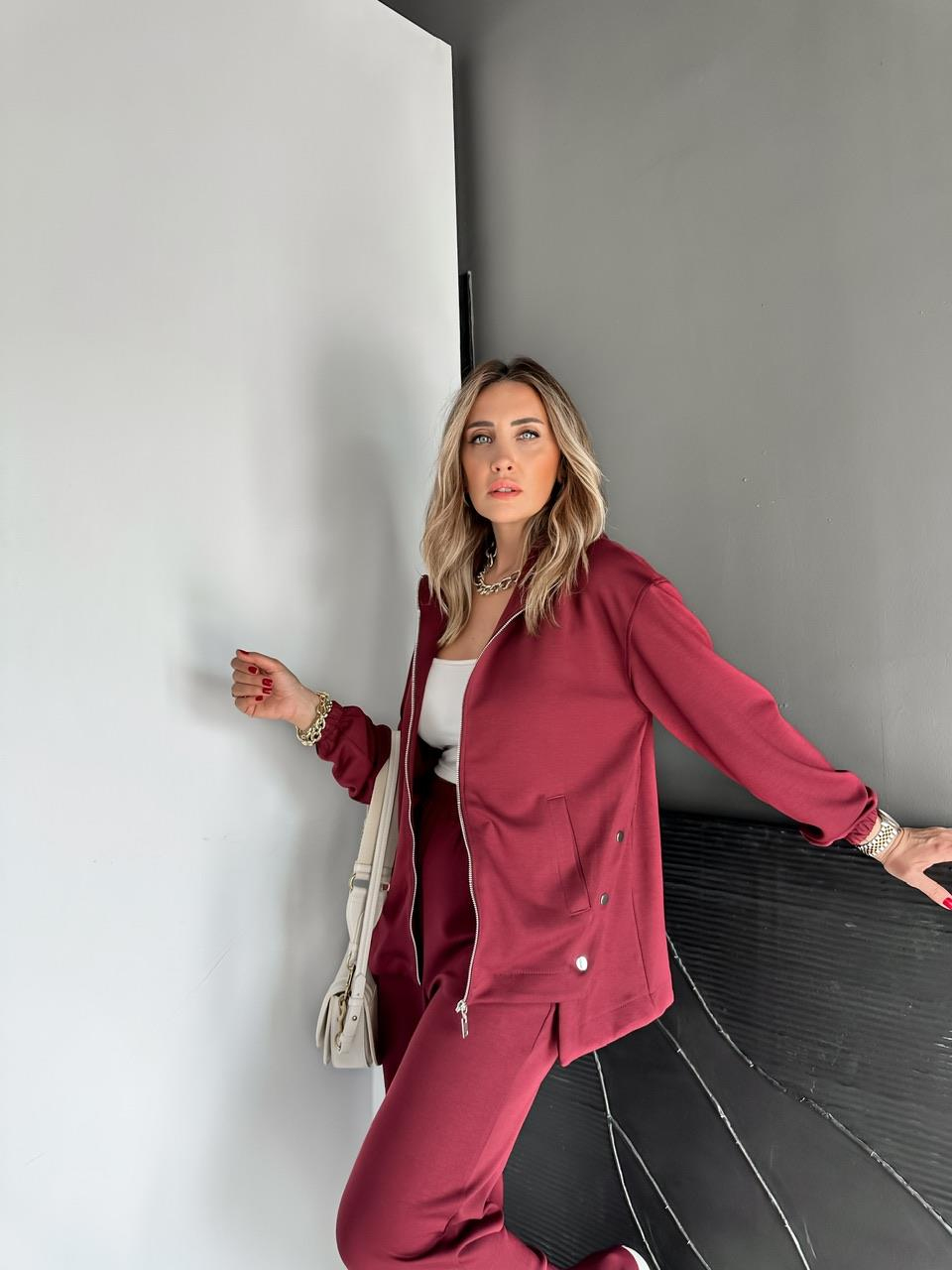 Bordo Kapşonlu Cıtcıtlı Modal Takım