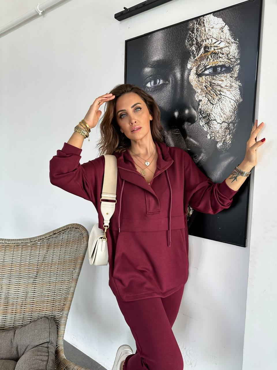 Bordo Kapşonlu Modal Spor Takım