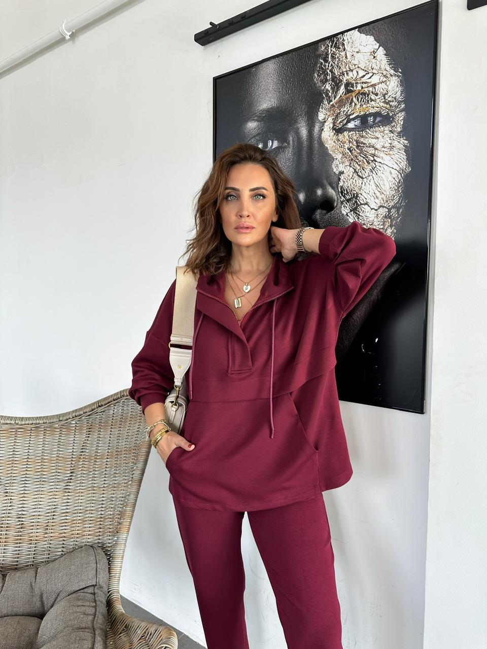 Bordo Kapşonlu Modal Spor Takım