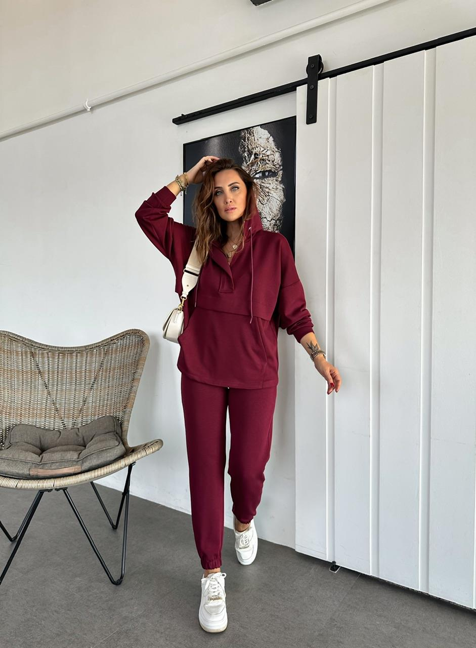 Bordo Kapşonlu Modal Spor Takım