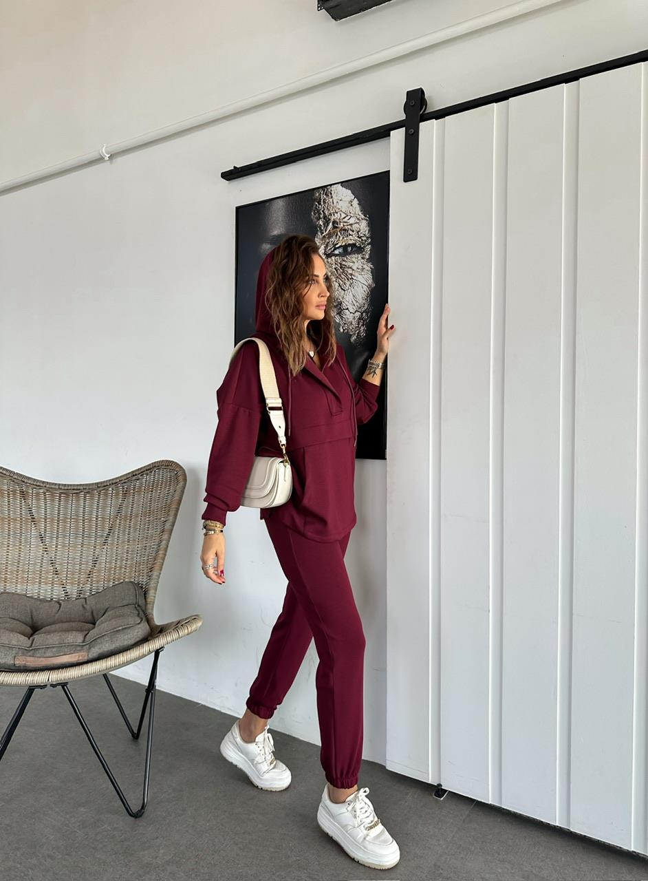 Bordo Kapşonlu Modal Spor Takım