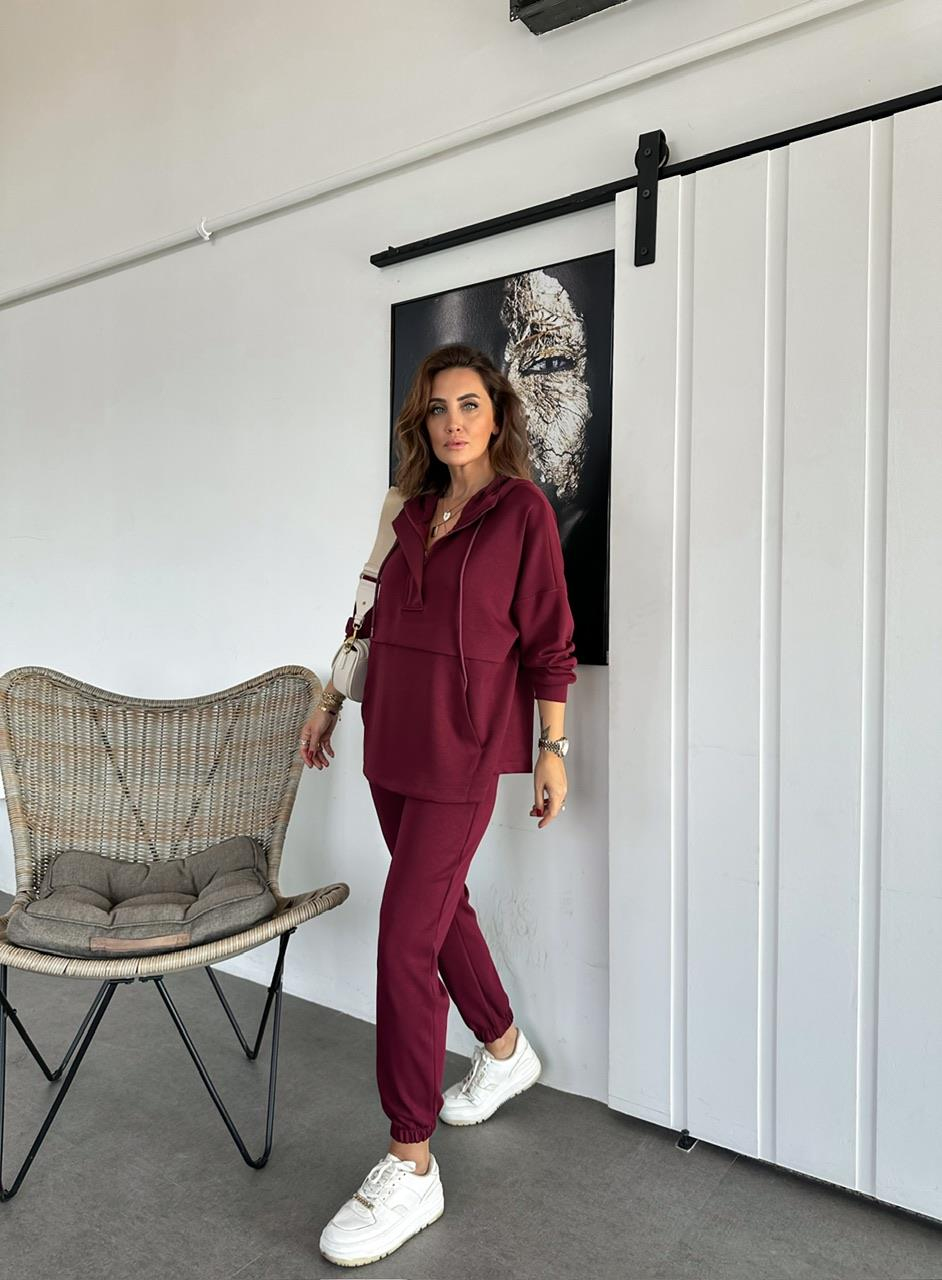 Bordo Kapşonlu Modal Spor Takım