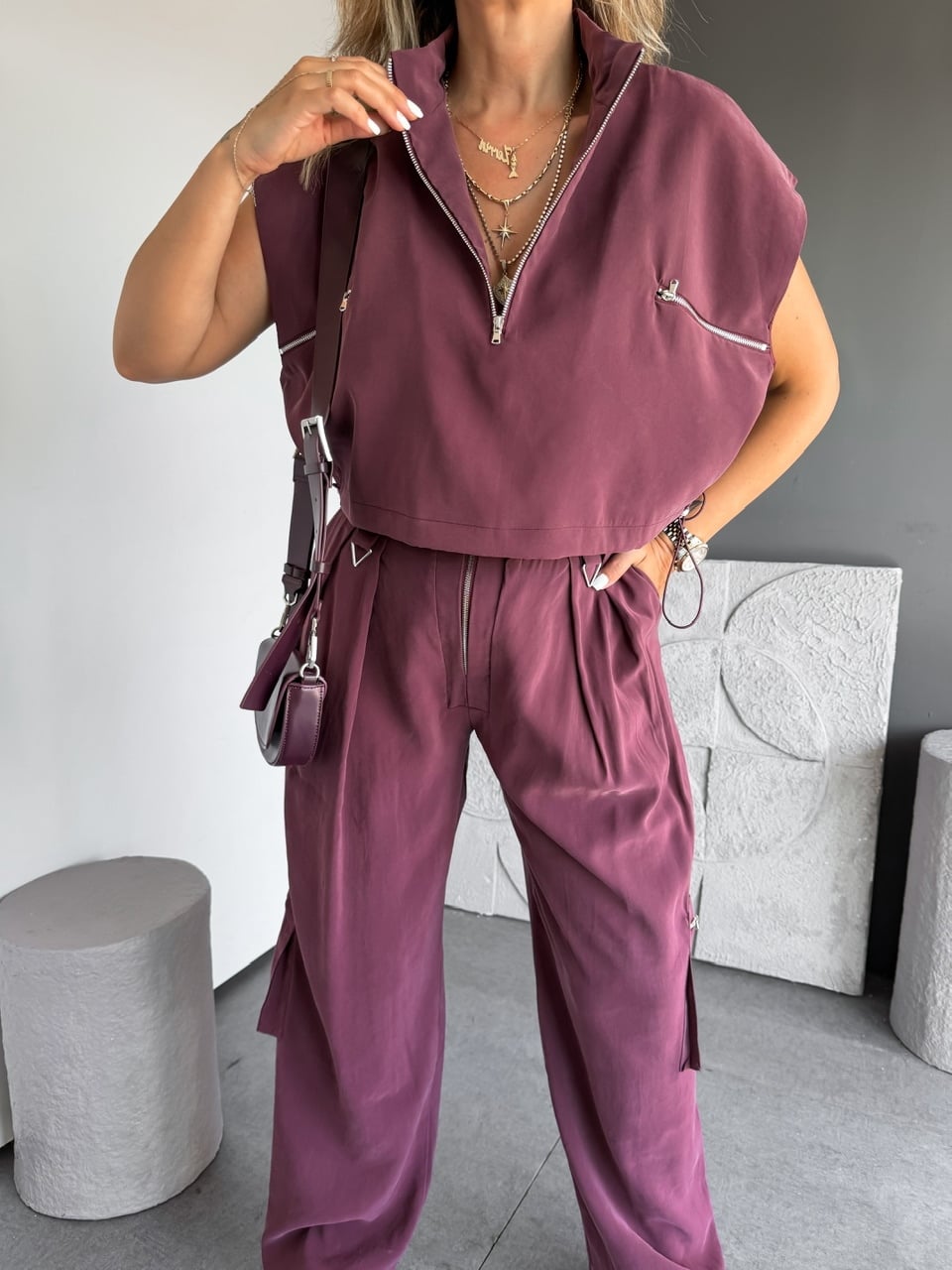 Bordo Kargo Cepli Yarasa Kol Tasarım Takım