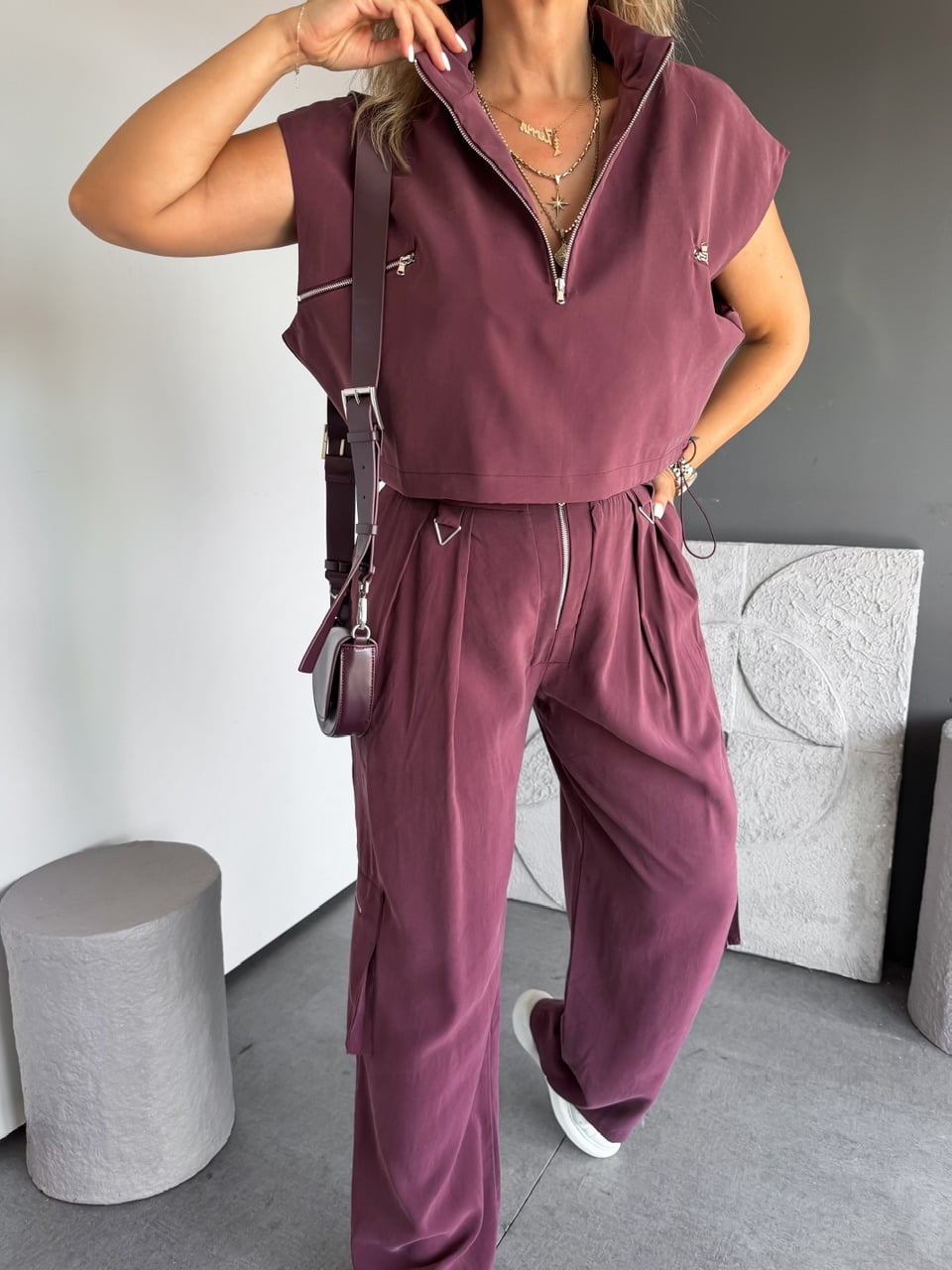 Bordo Kargo Cepli Yarasa Kol Tasarım Takım