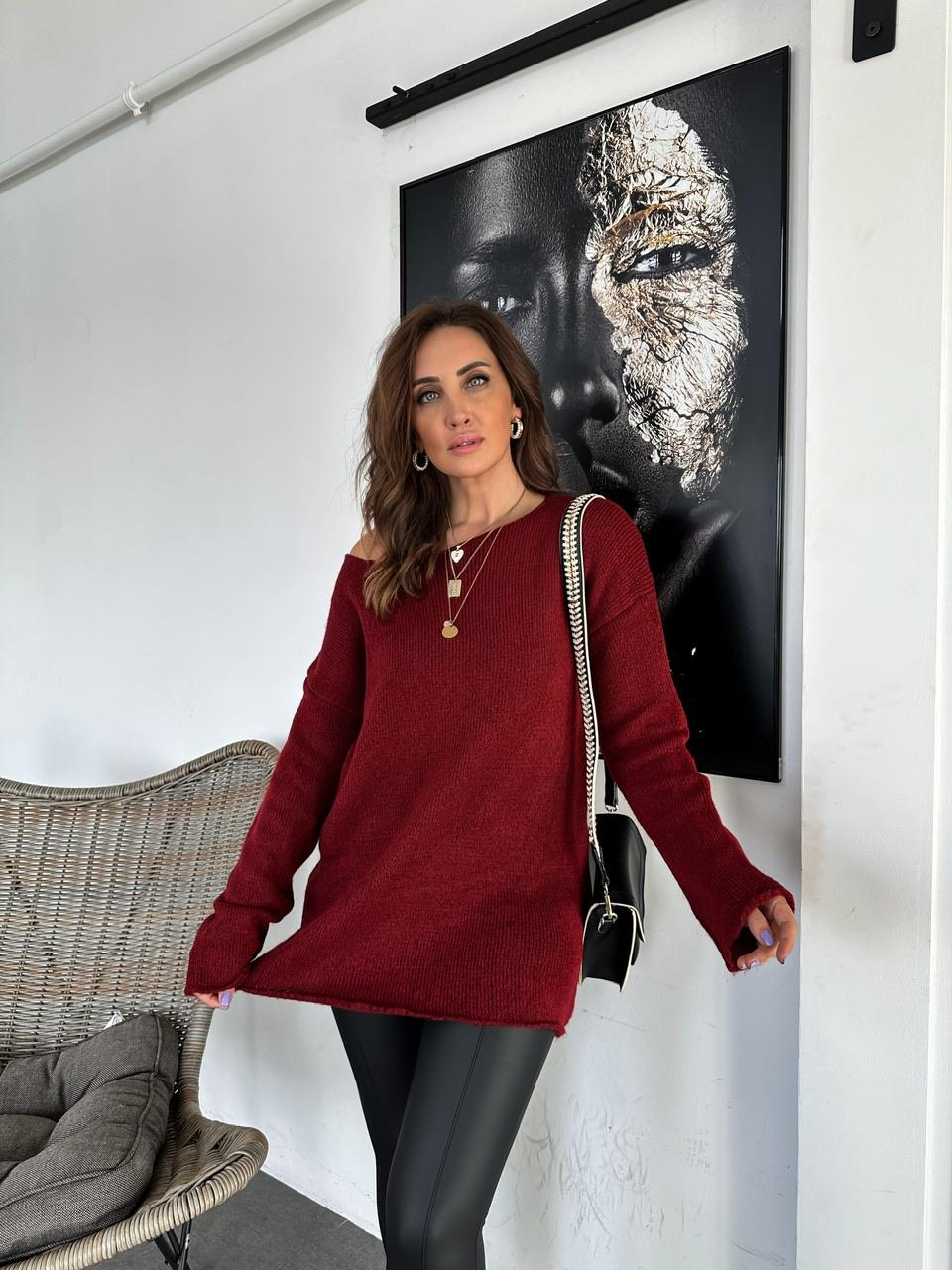 Bordo Kayık Yaka Basic Kazak