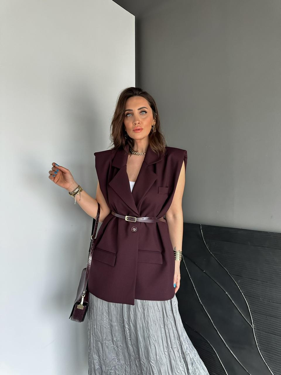 Bordo Kemerli Vatkalı Salaş Yelek