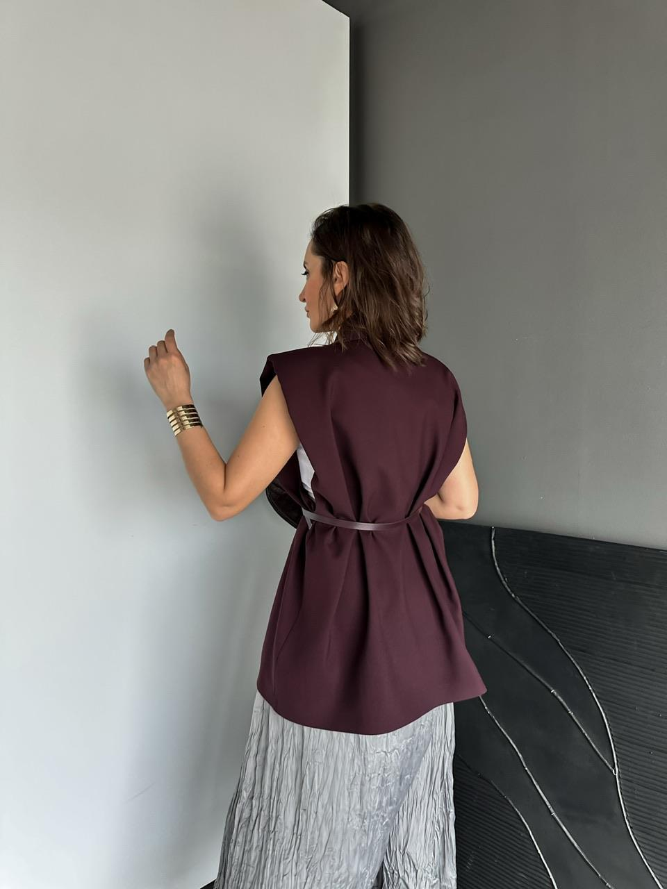 Bordo Kemerli Vatkalı Salaş Yelek