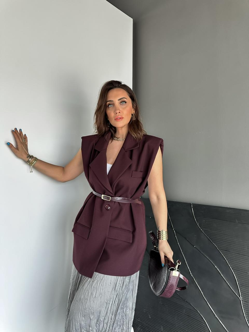 Bordo Kemerli Vatkalı Salaş Yelek