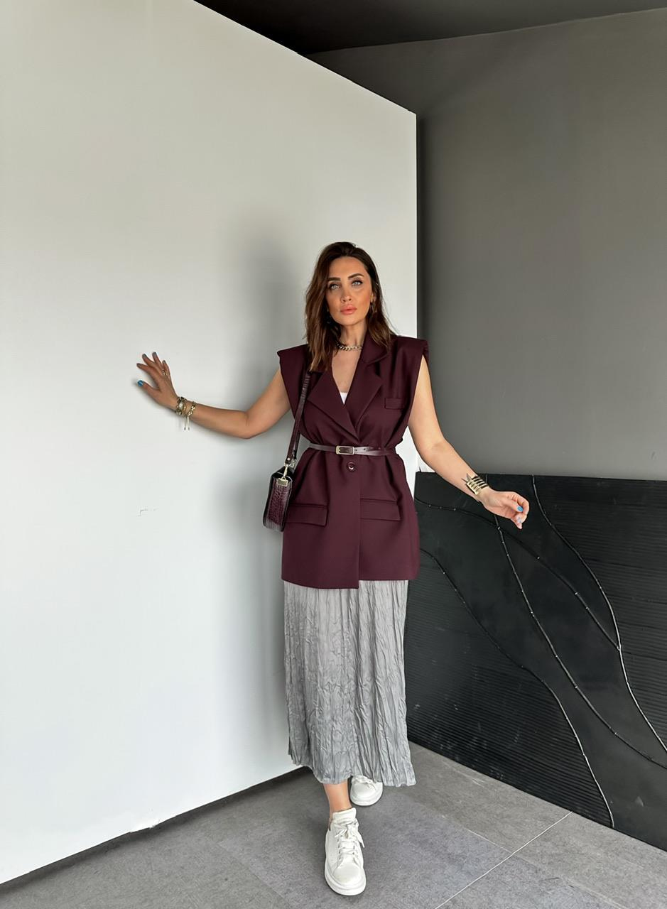 Bordo Kemerli Vatkalı Salaş Yelek