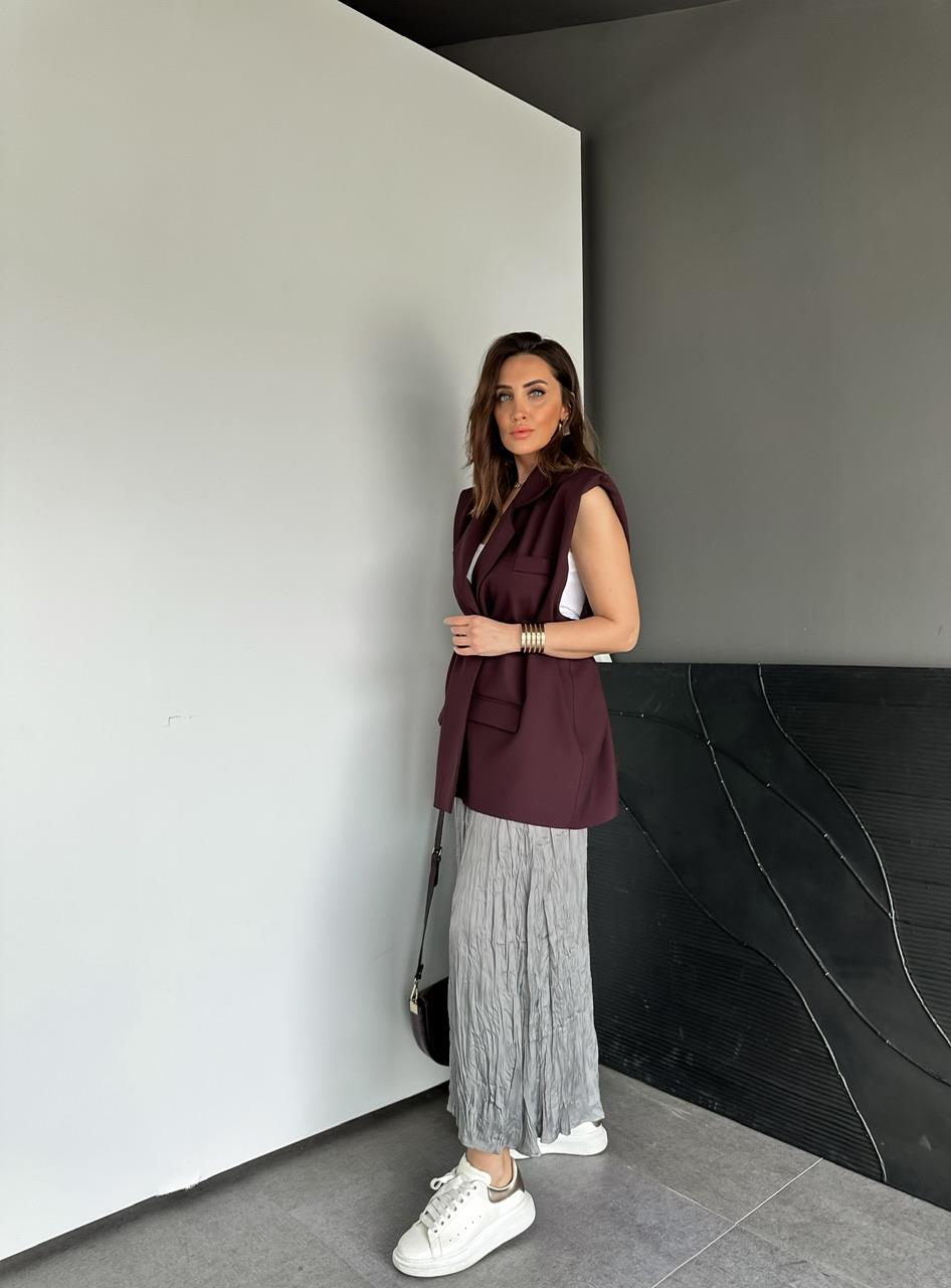 Bordo Kemerli Vatkalı Salaş Yelek