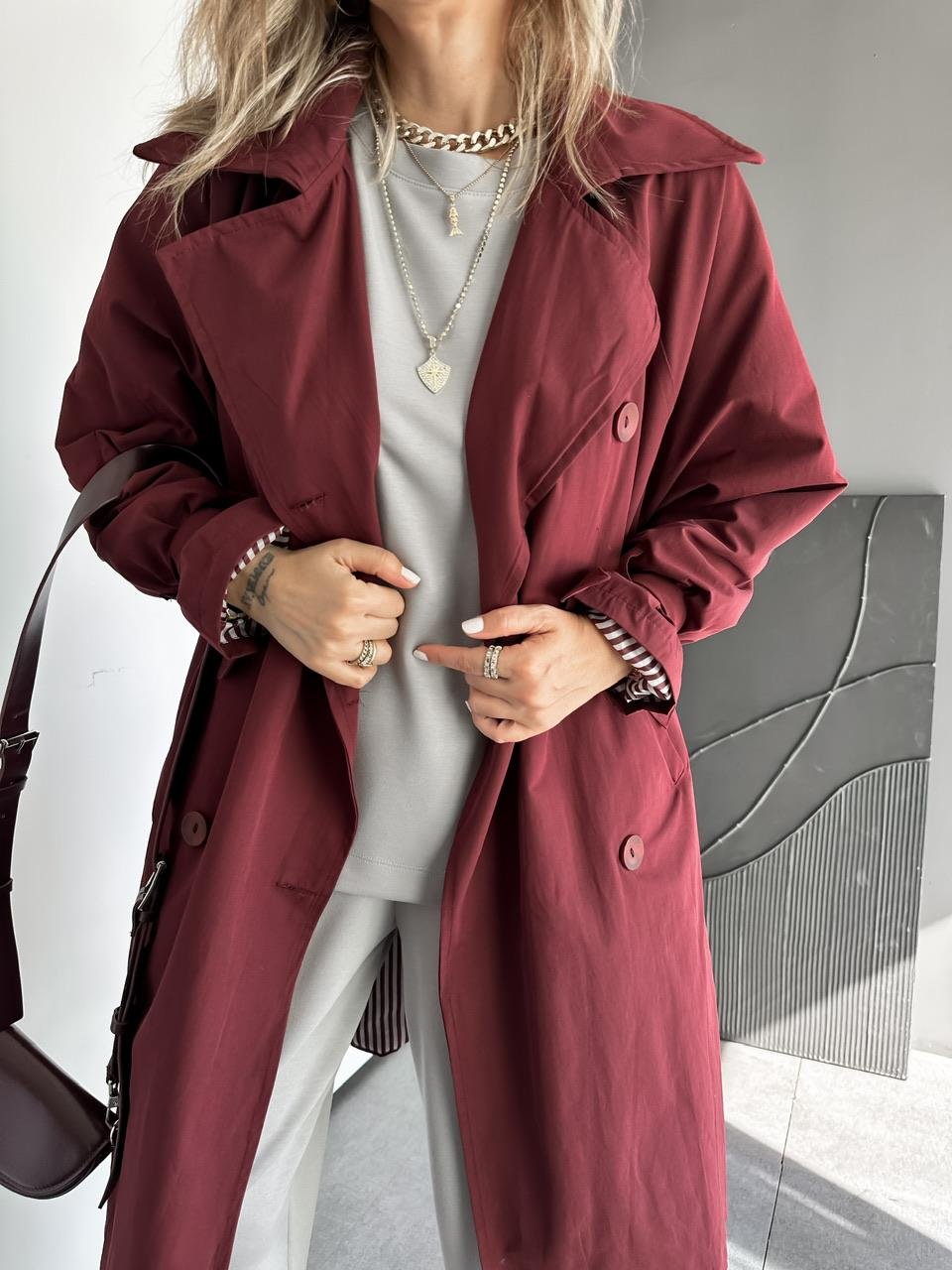 Bordo Kolu Bağlamalı Oversize Trençkot