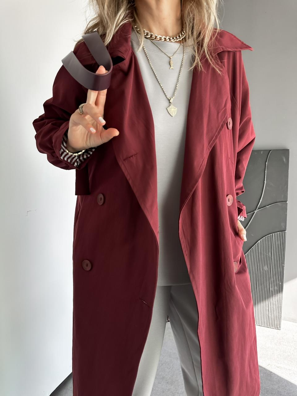 Bordo Kolu Bağlamalı Oversize Trençkot