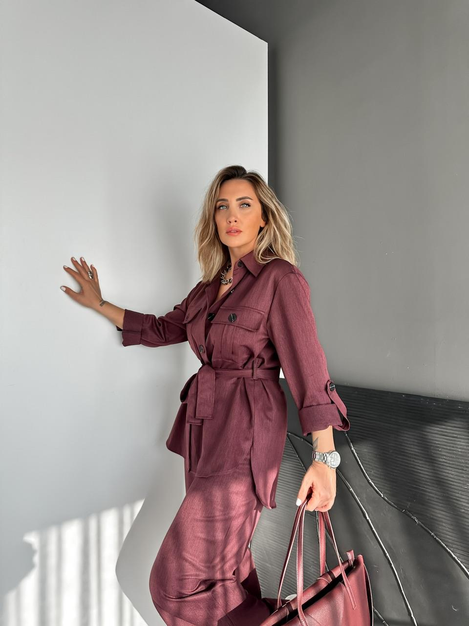 Bordo Kuşaklı Safari Cepli Marka Takım