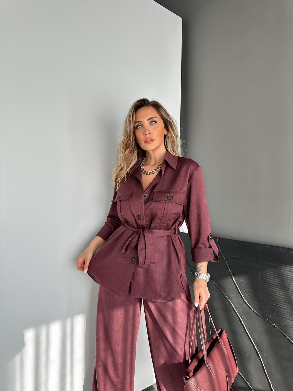 Bordo Kuşaklı Safari Cepli Marka Takım