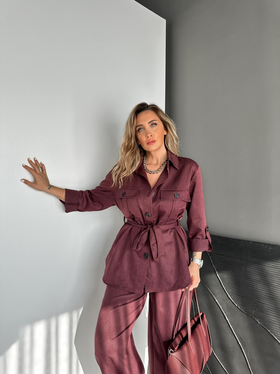 Bordo Kuşaklı Safari Cepli Marka Takım